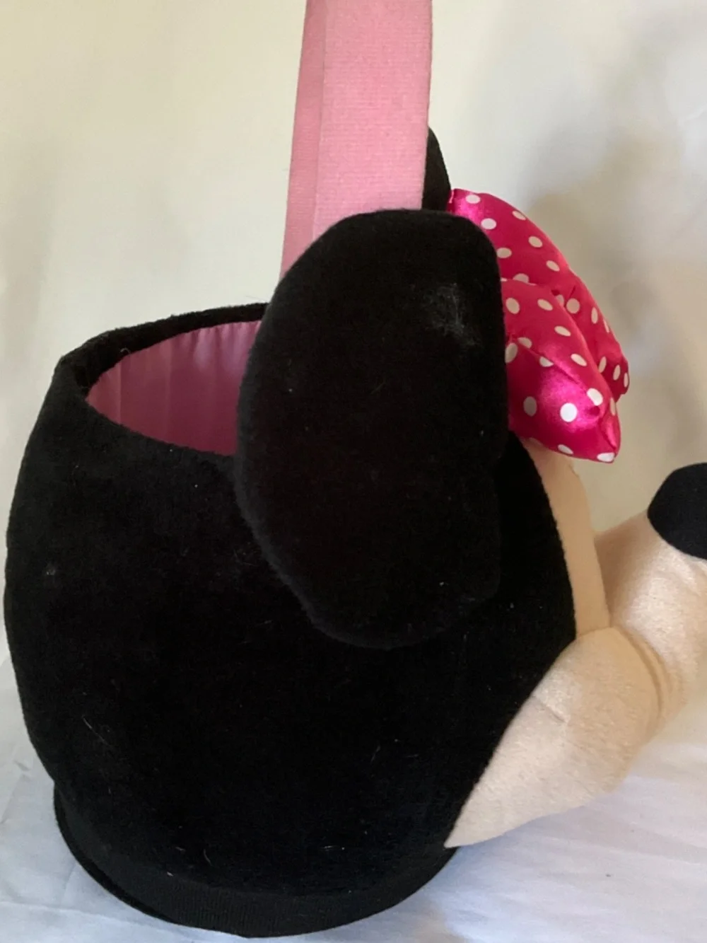 Disney Minnie Mouse Plush Head Basket Pink Polka Dot Bow Tote Easter Halloween